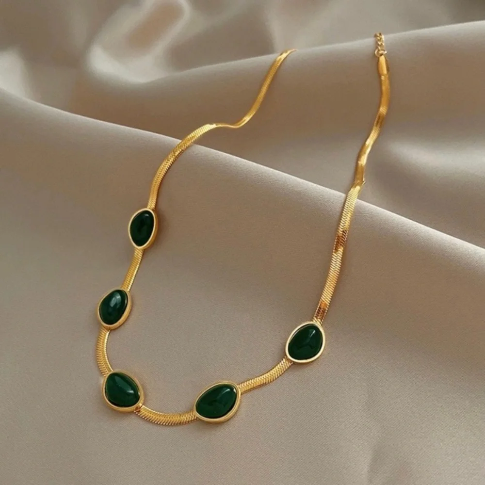 18K Gold Plated Emerald Chain Necklace for Women,Luxury Emerald Necklace